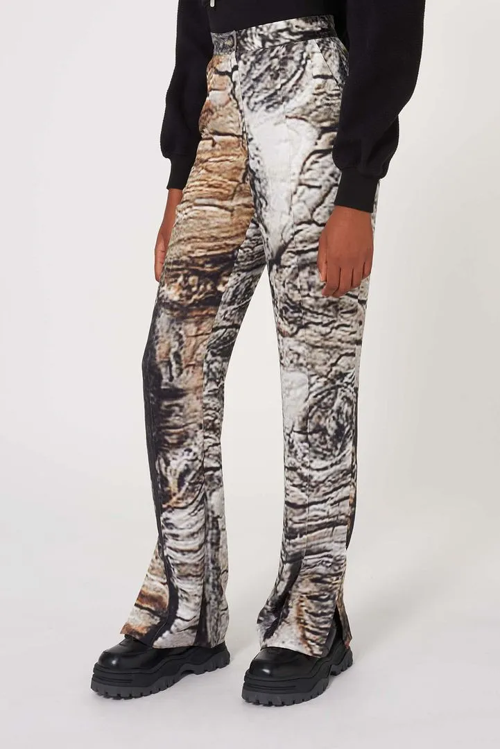 Bark Print Ankle Slit Straight-Leg Pants