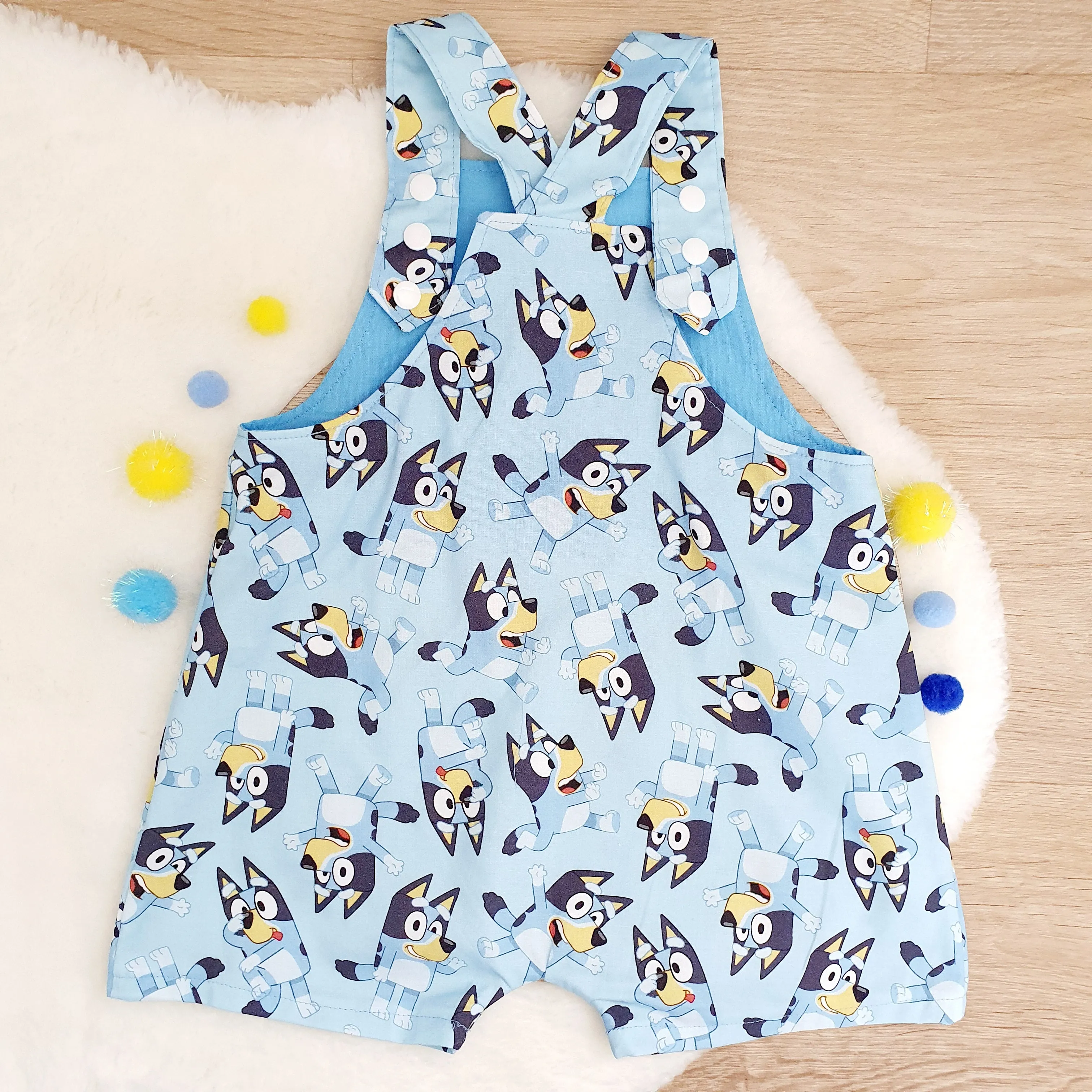 BLUE DOG print Overalls, Baby / Toddler Overalls, Short Leg Romper, Size 2