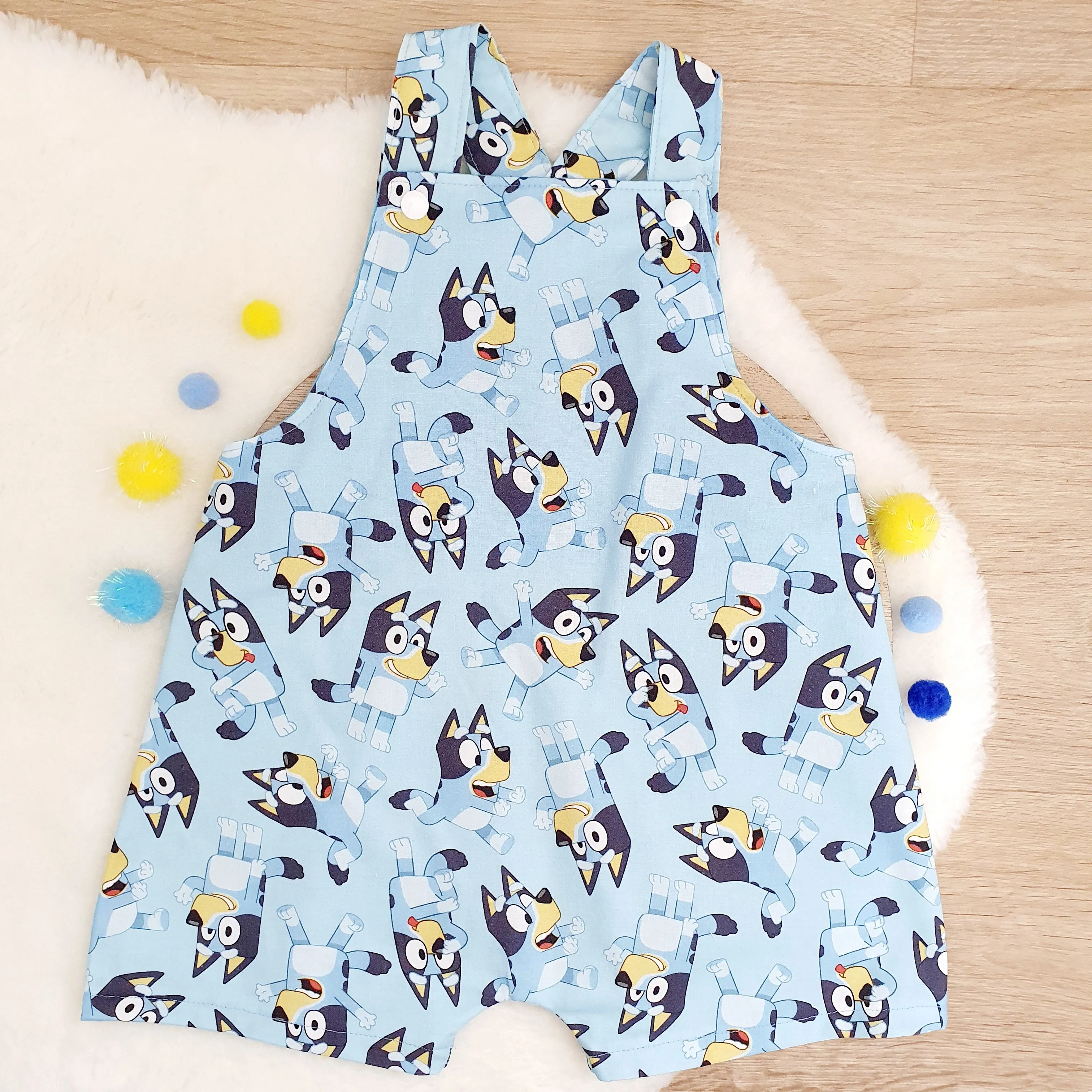 BLUE DOG print Overalls, Baby / Toddler Overalls, Short Leg Romper, Size 2