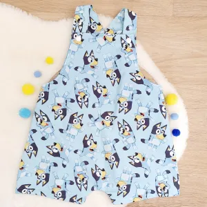 BLUE DOG print Overalls, Baby / Toddler Overalls, Short Leg Romper, Size 2