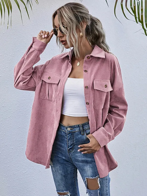 Blue Zone Planet |  Corduroy Shirt Lapel Long Sleeve Loose Jacket