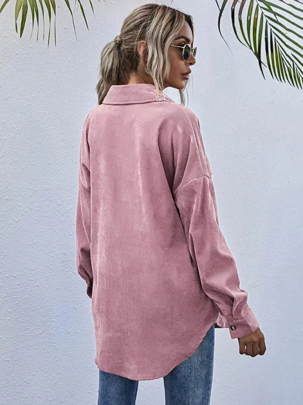 Blue Zone Planet |  Corduroy Shirt Lapel Long Sleeve Loose Jacket