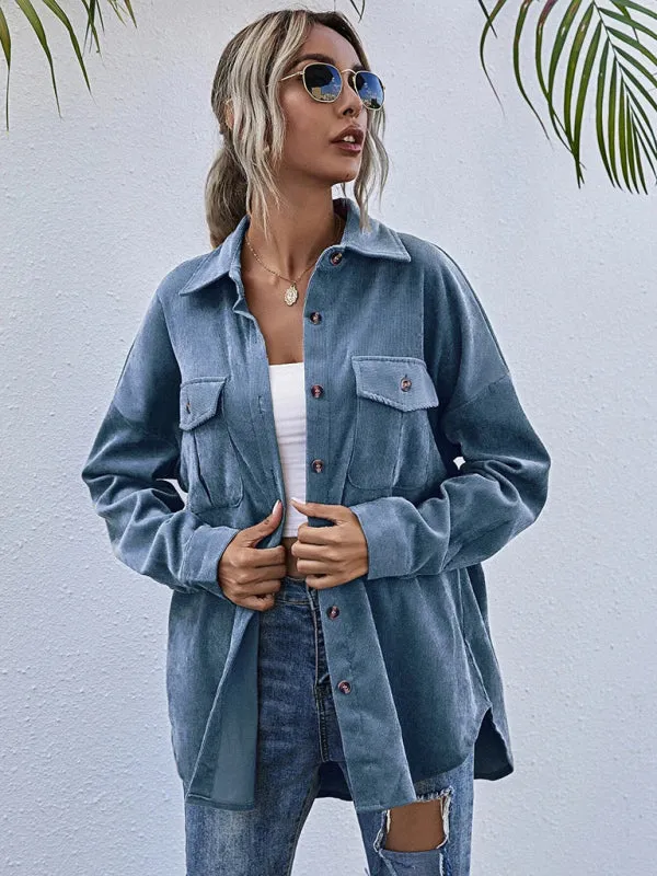 Blue Zone Planet |  Corduroy Shirt Lapel Long Sleeve Loose Jacket