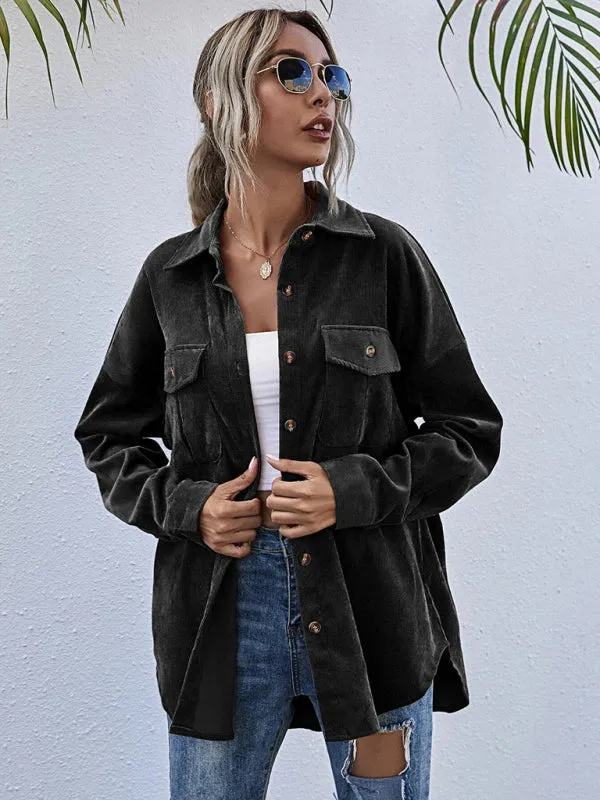 Blue Zone Planet |  Corduroy Shirt Lapel Long Sleeve Loose Jacket