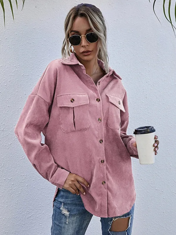 Blue Zone Planet |  Corduroy Shirt Lapel Long Sleeve Loose Jacket