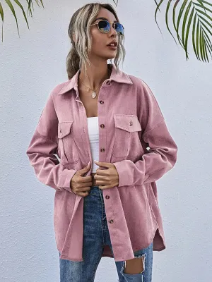 Blue Zone Planet |  Corduroy Shirt Lapel Long Sleeve Loose Jacket