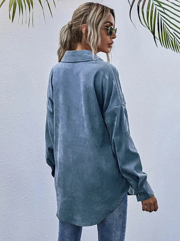 Blue Zone Planet |  Corduroy Shirt Lapel Long Sleeve Loose Jacket
