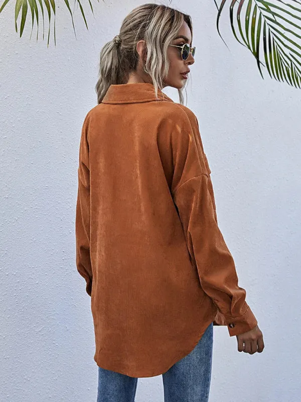 Blue Zone Planet |  Corduroy Shirt Lapel Long Sleeve Loose Jacket