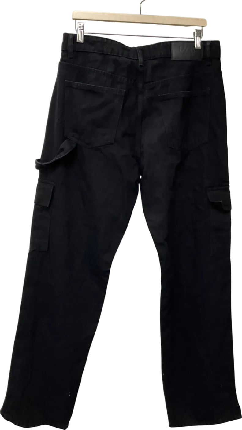 boohooMan Black Relaxed Rigid Carpenter Split Hem Jeans W34