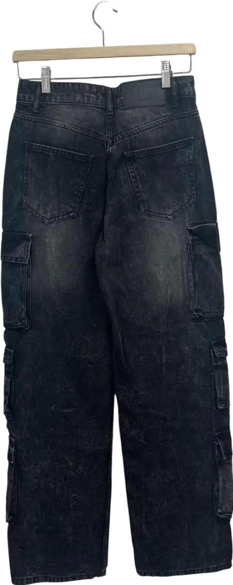 boohooMan Grey Baggy Rigid Multi Pocket Cargo Bleached Jeans W28