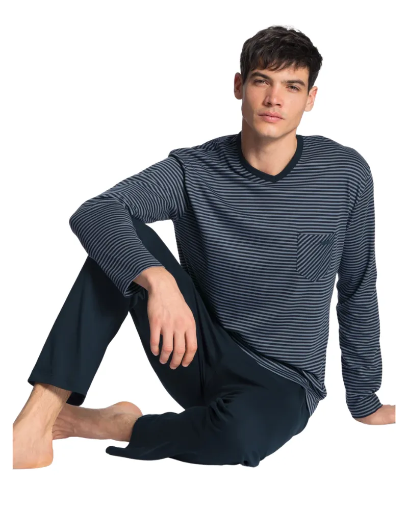 Calida Dark Sapphire Relax Streamline Men's 100% Cotton Pajamas