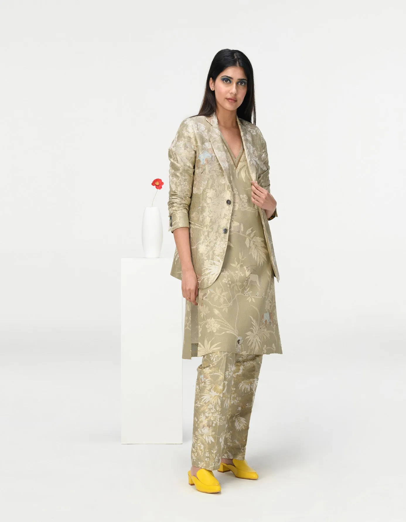 Classic Trousers Silk Brocade Oyster Grey