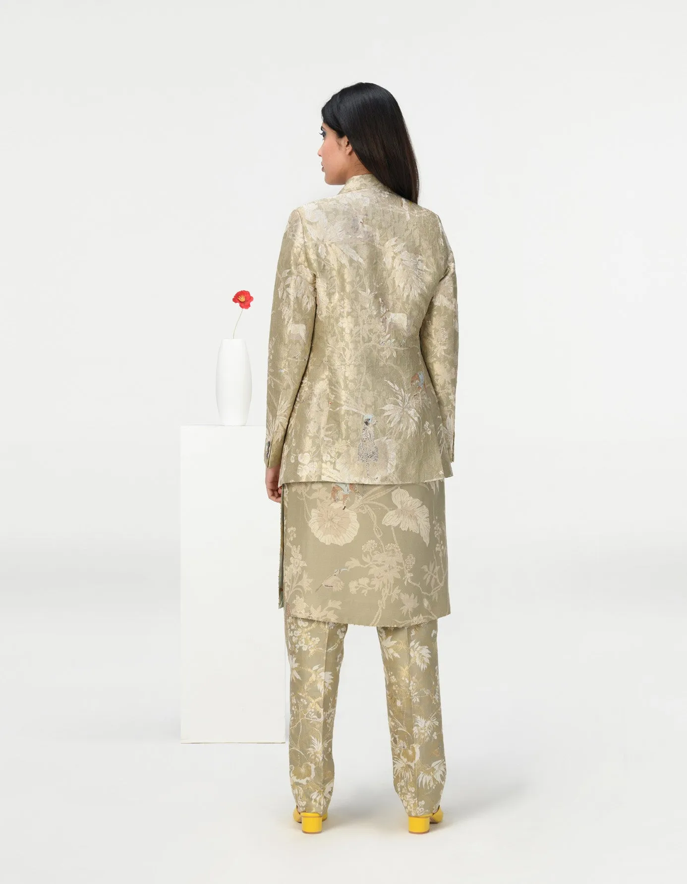 Classic Trousers Silk Brocade Oyster Grey