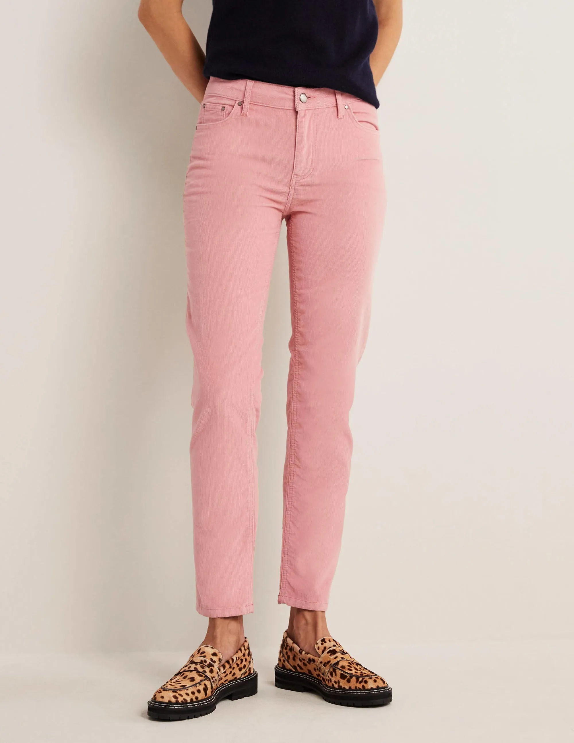 Corduroy Slim Straight Jeans-Almond Pink