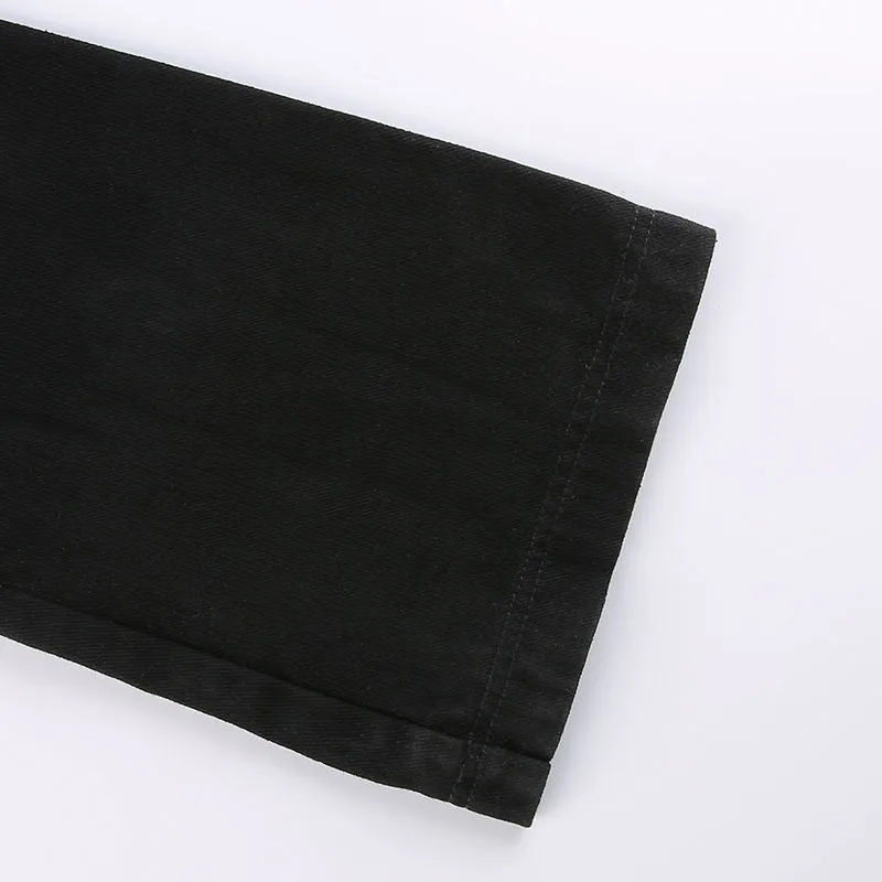 Dark Style Metal Buckle Paneled Hollow Pants