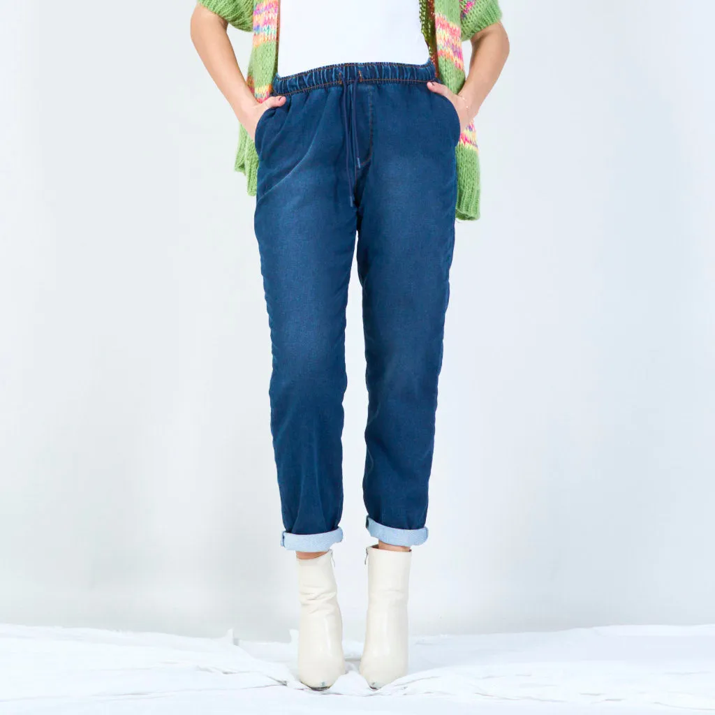 Drawstring denim joggers wholesale