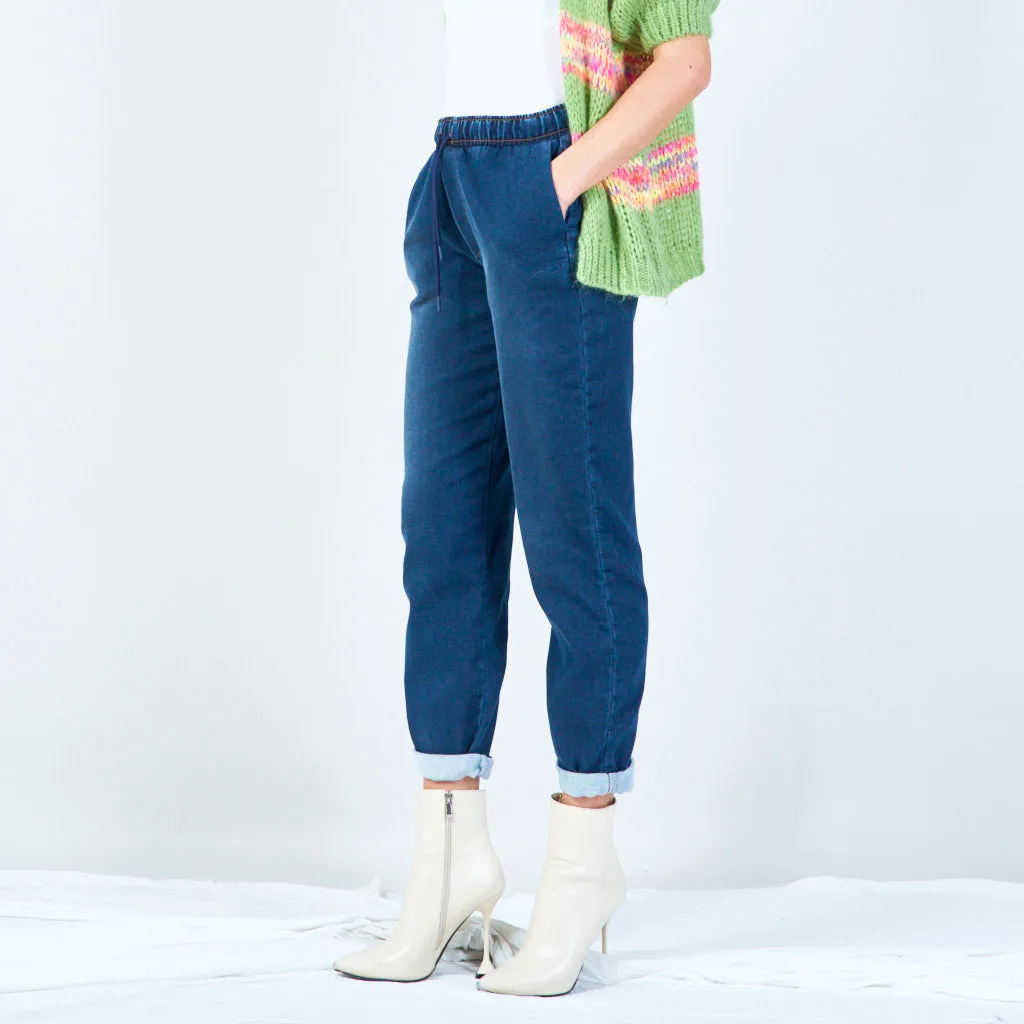 Drawstring denim joggers wholesale