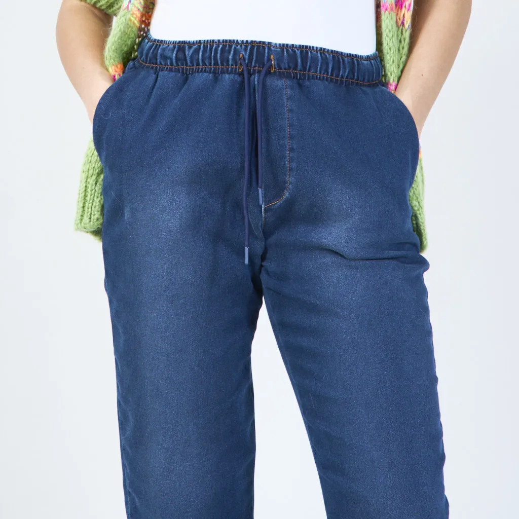 Drawstring denim joggers wholesale