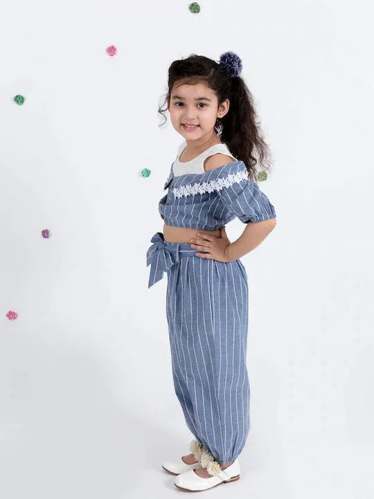 Girls Grey Striped Top Trousers
