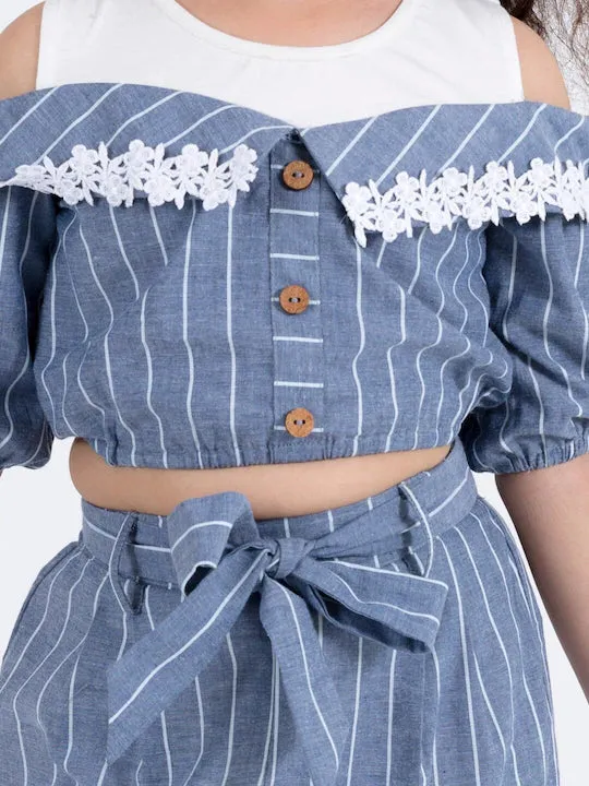 Girls Grey Striped Top Trousers