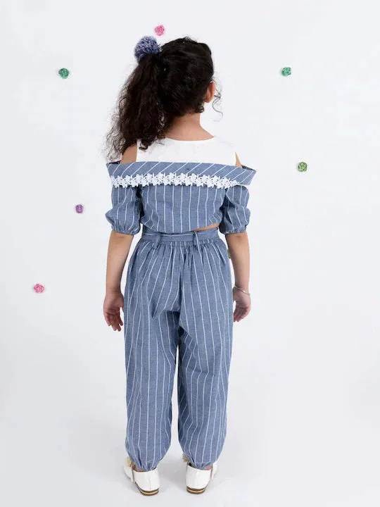 Girls Grey Striped Top Trousers