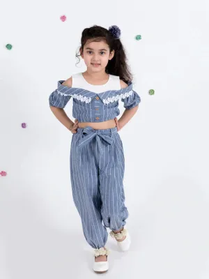 Girls Grey Striped Top Trousers