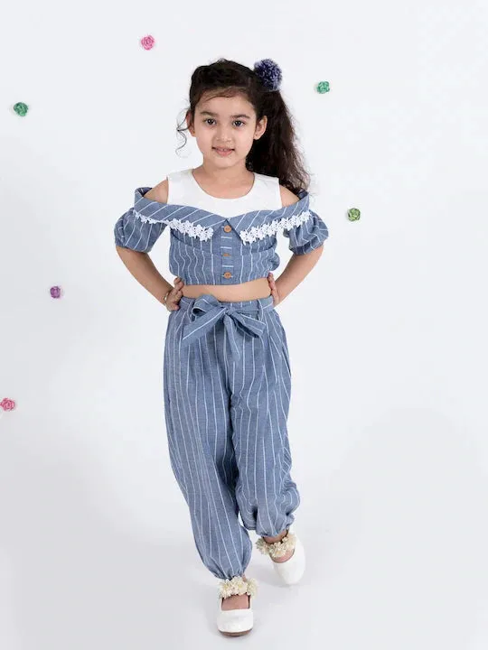 Girls Grey Striped Top Trousers