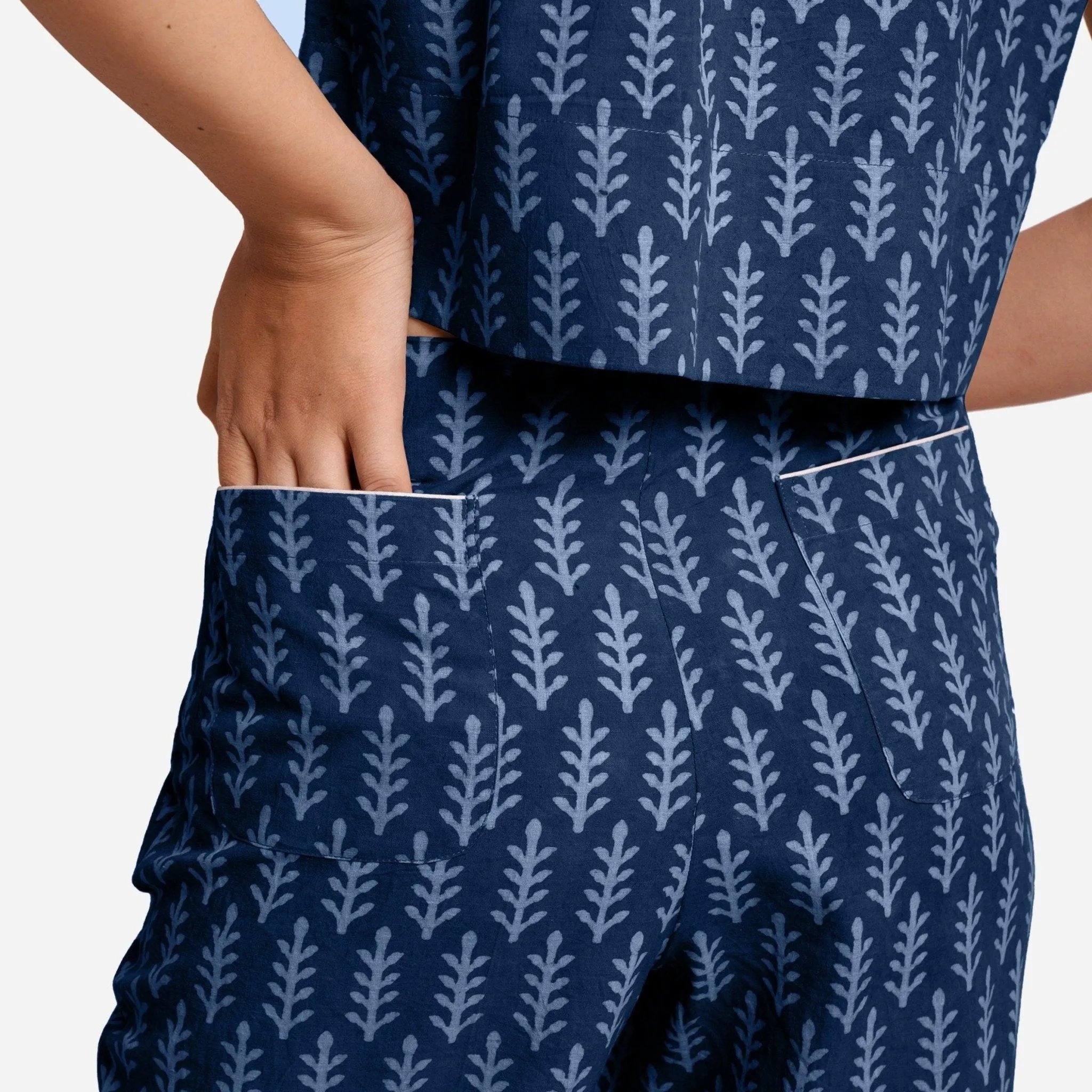 Indigo Dabu Block Printed Cotton Culottes