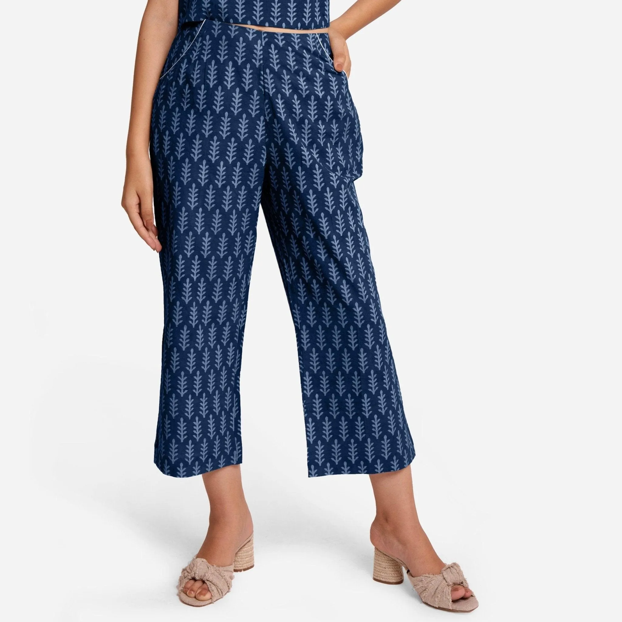 Indigo Dabu Block Printed Cotton Culottes