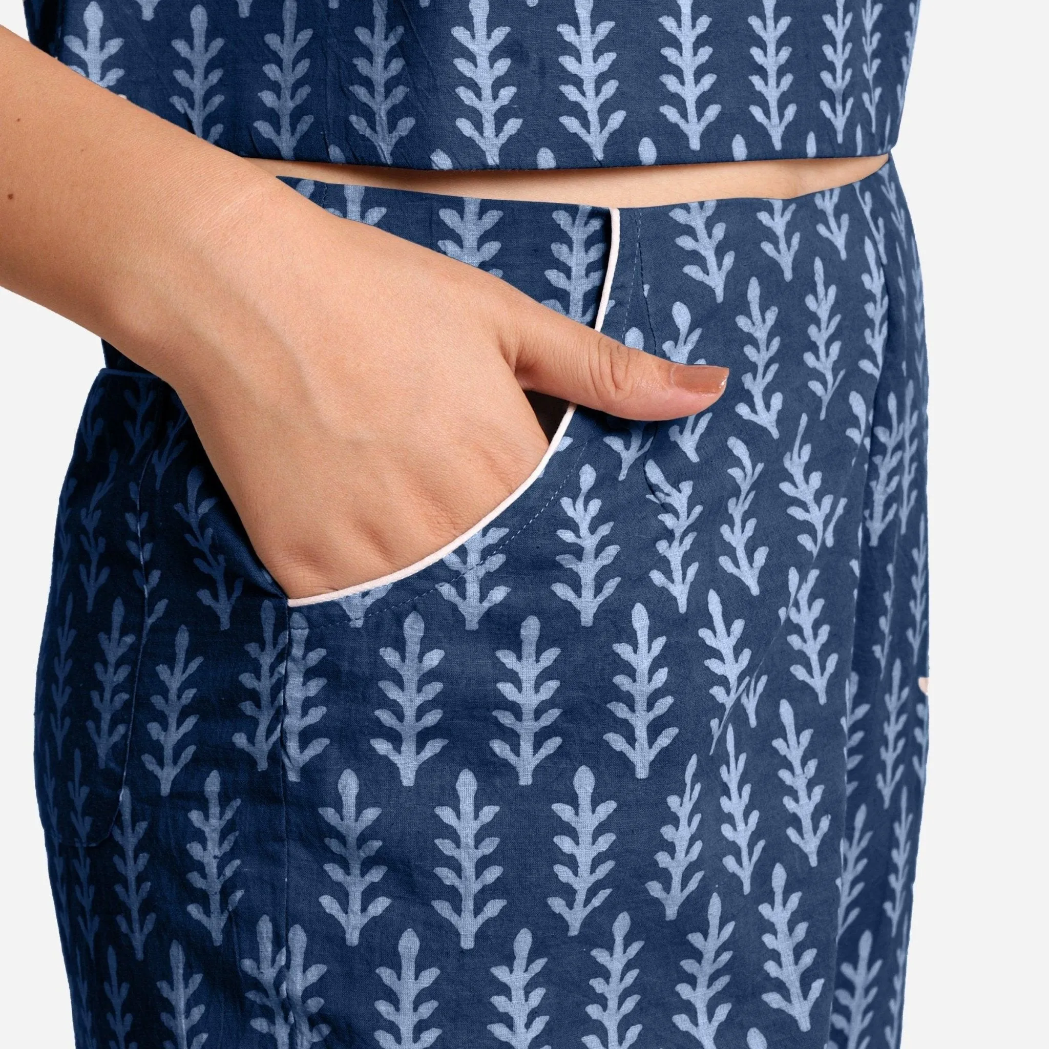 Indigo Dabu Block Printed Cotton Culottes