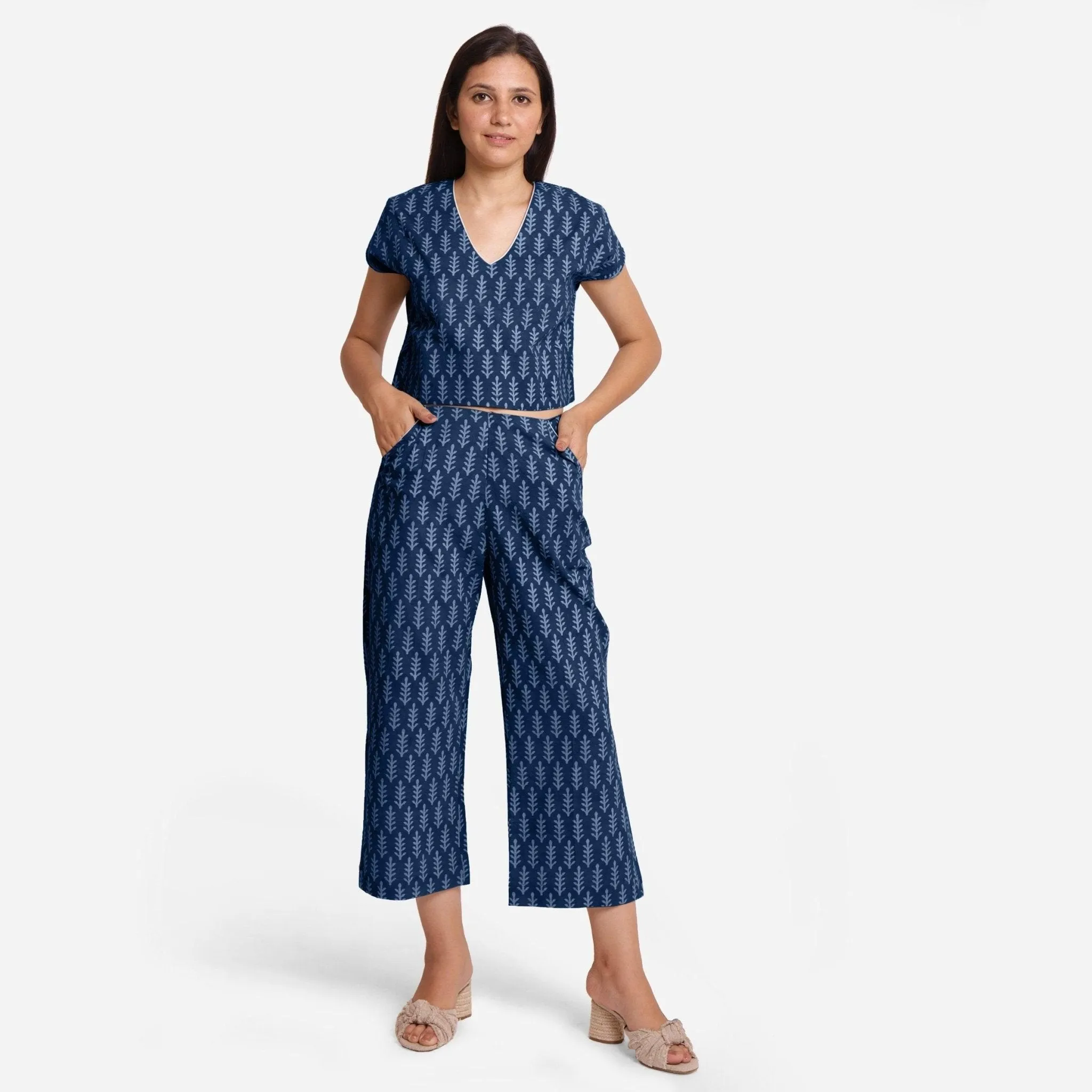 Indigo Dabu Block Printed Cotton Culottes
