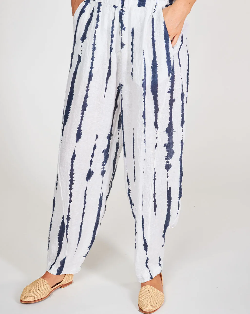 Linen Elastic Waist Chino Pants
