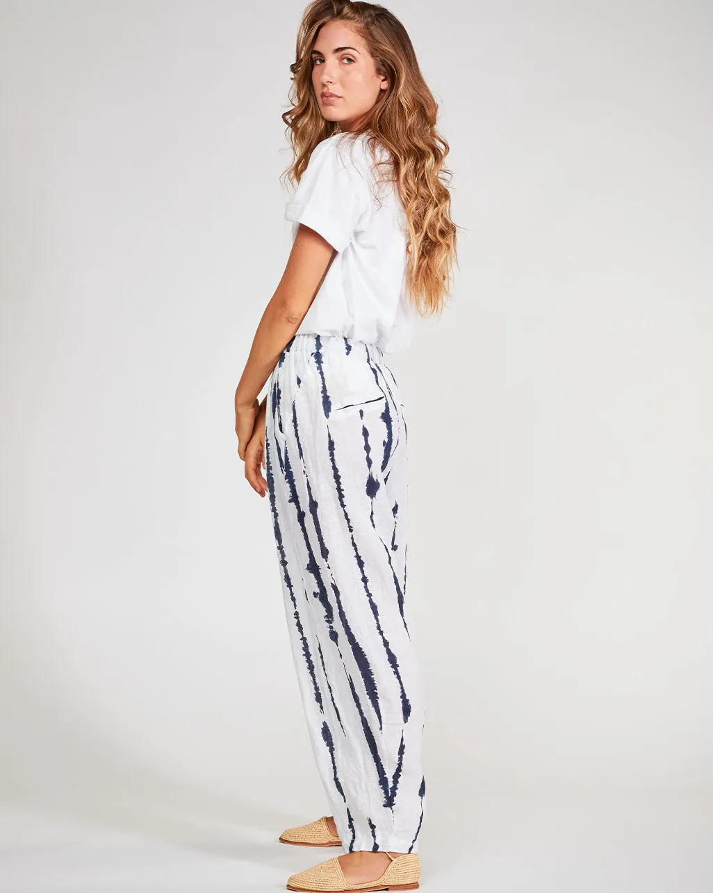 Linen Elastic Waist Chino Pants