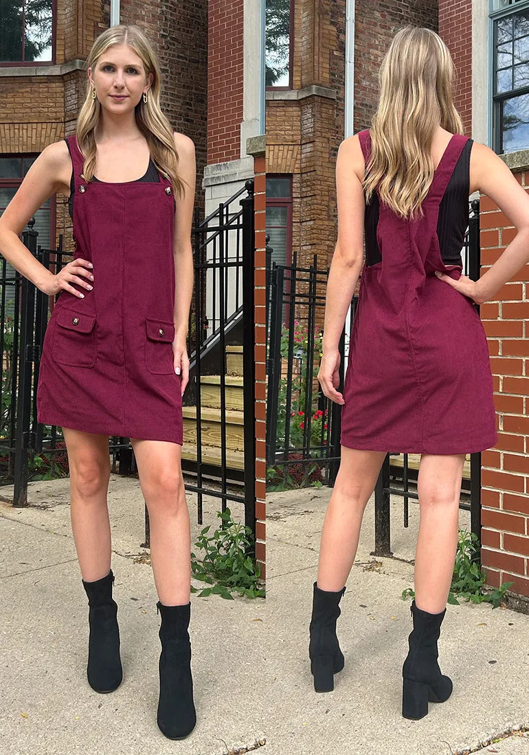 luvamia Corduroy Overall Dress for Women Adjustable Straps Casual Fashion Overalls Pinafore Short Dresses with Pockets