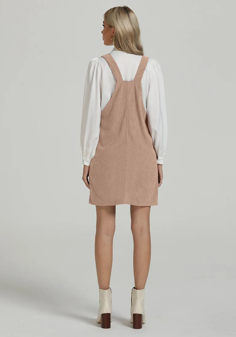 luvamia Corduroy Overall Dress for Women Adjustable Straps Casual Fashion Overalls Pinafore Short Dresses with Pockets