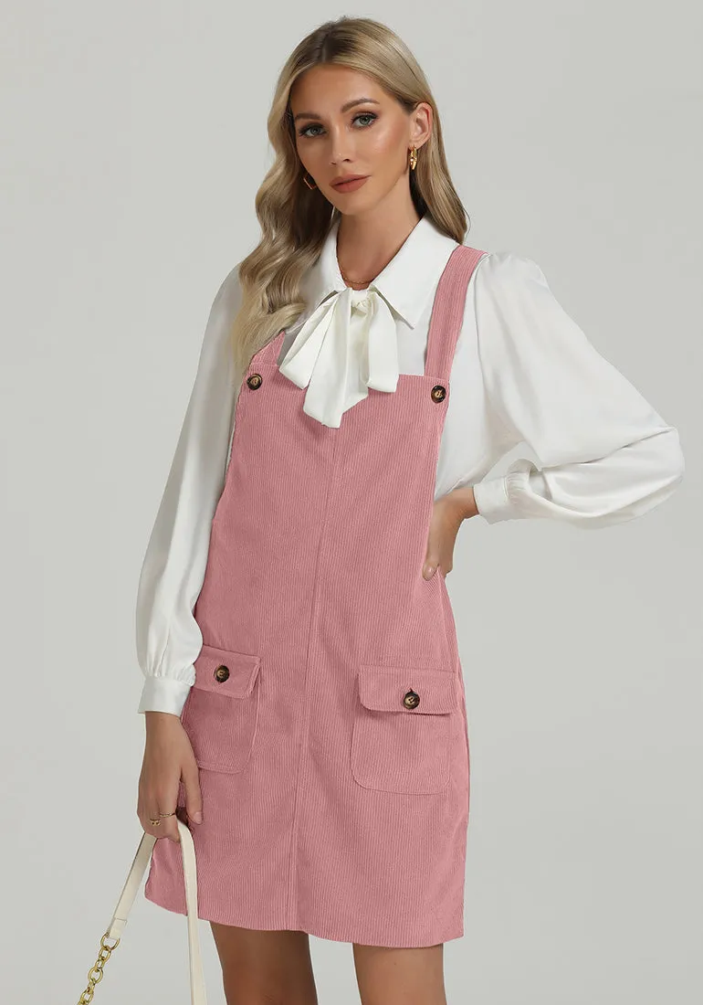 luvamia Corduroy Overall Dress for Women Adjustable Straps Casual Fashion Overalls Pinafore Short Dresses with Pockets