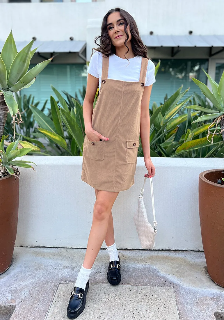 luvamia Corduroy Overall Dress for Women Adjustable Straps Casual Fashion Overalls Pinafore Short Dresses with Pockets