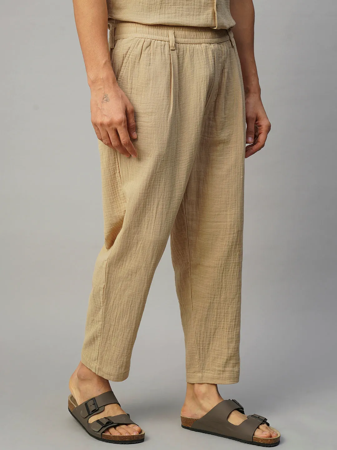 Men's Khaki Cotton Loose Fit Pant