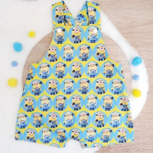 MINIONS print Overalls, Baby Overalls, Short Leg Romper, Size 1