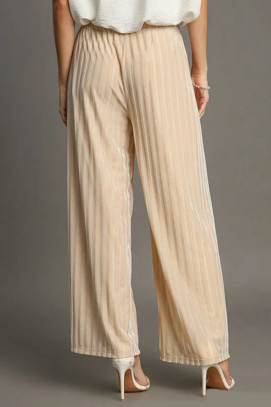 MQTIME  -  Umgee Elastic Waist Striped Wide Leg Velvet Pants