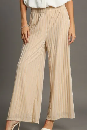 MQTIME  -  Umgee Elastic Waist Striped Wide Leg Velvet Pants