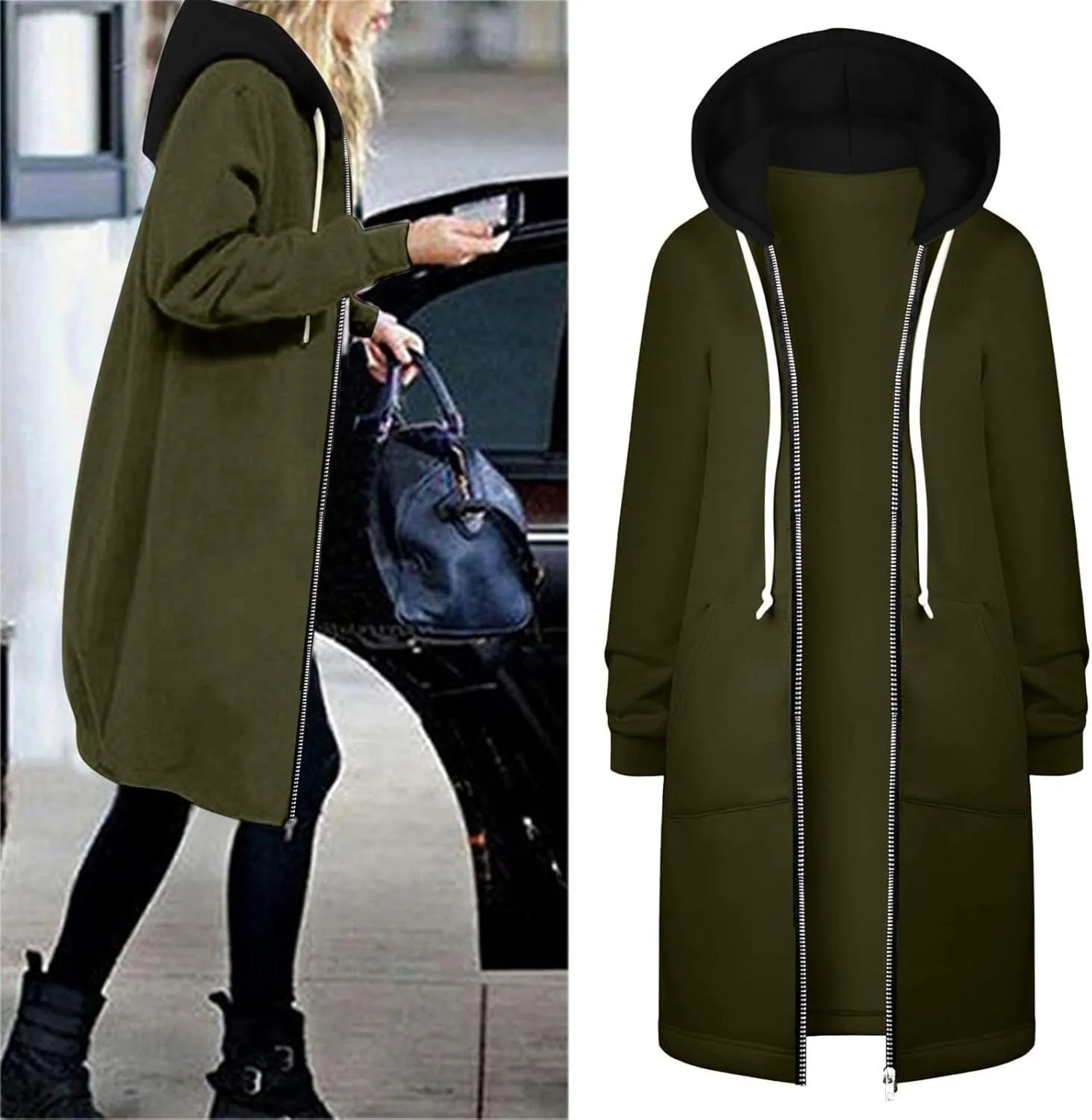 Muyise Hoodies for Women Casual Full Zip Up Long Hooded Sweatshirts Lightweight Long Sleeve Winter Warm Jackets with Pockets