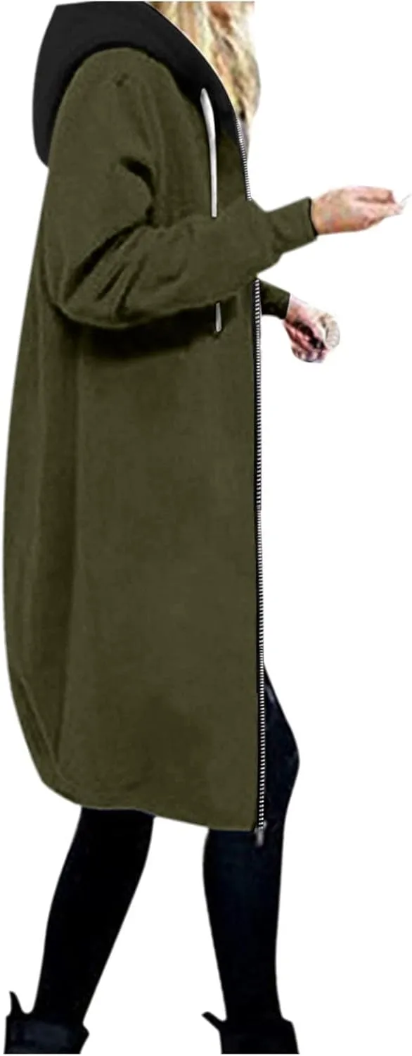 Muyise Hoodies for Women Casual Full Zip Up Long Hooded Sweatshirts Lightweight Long Sleeve Winter Warm Jackets with Pockets