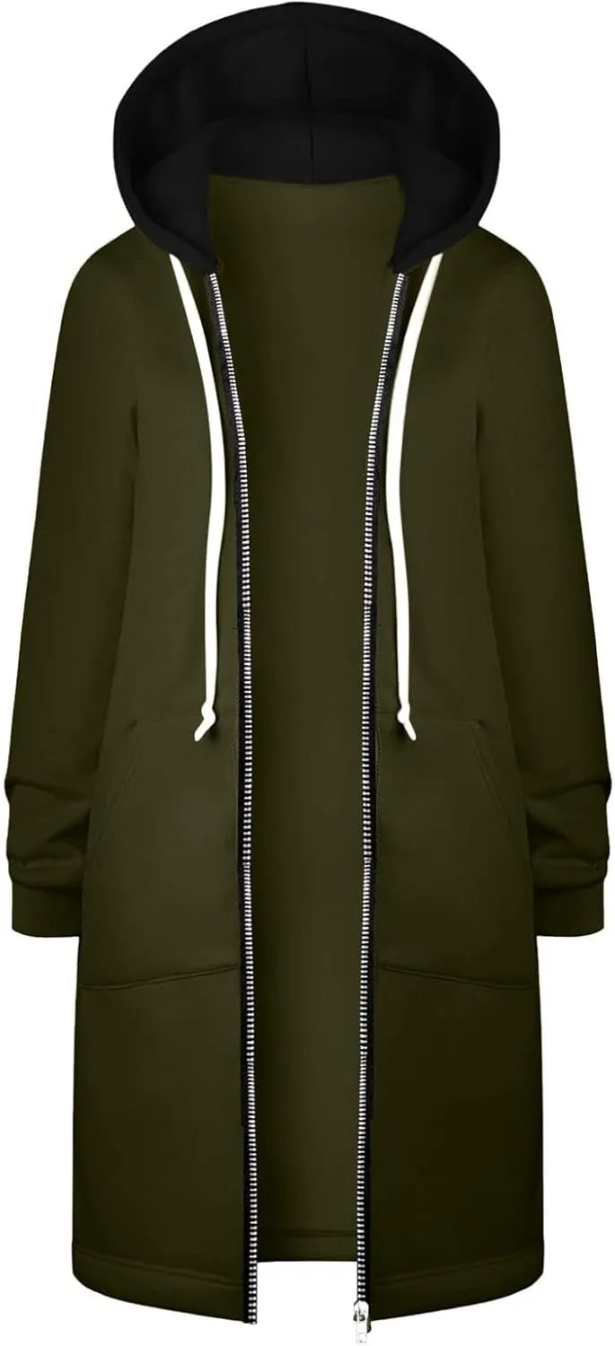 Muyise Hoodies for Women Casual Full Zip Up Long Hooded Sweatshirts Lightweight Long Sleeve Winter Warm Jackets with Pockets