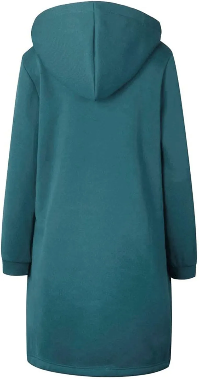 Muyise Women's Zip Up Hoodies Long Jackets Lightweight Tunic Drawstring Hooded Sweatshirts Oversized Winter Coat with Pockets