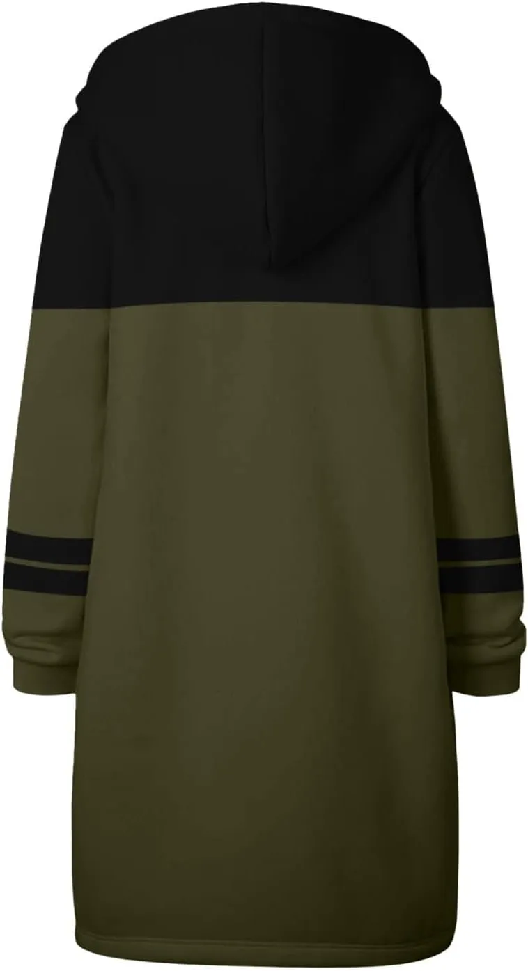 Muyise Women's Zip Up Hoodies Long Jackets Lightweight Tunic Drawstring Hooded Sweatshirts Oversized Winter Coat with Pockets