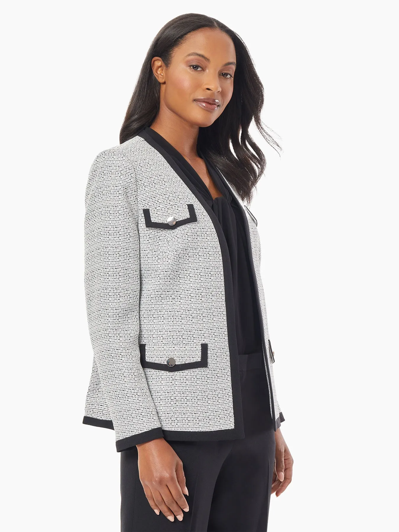 Petite Button Detail Framed Tweed Jacket