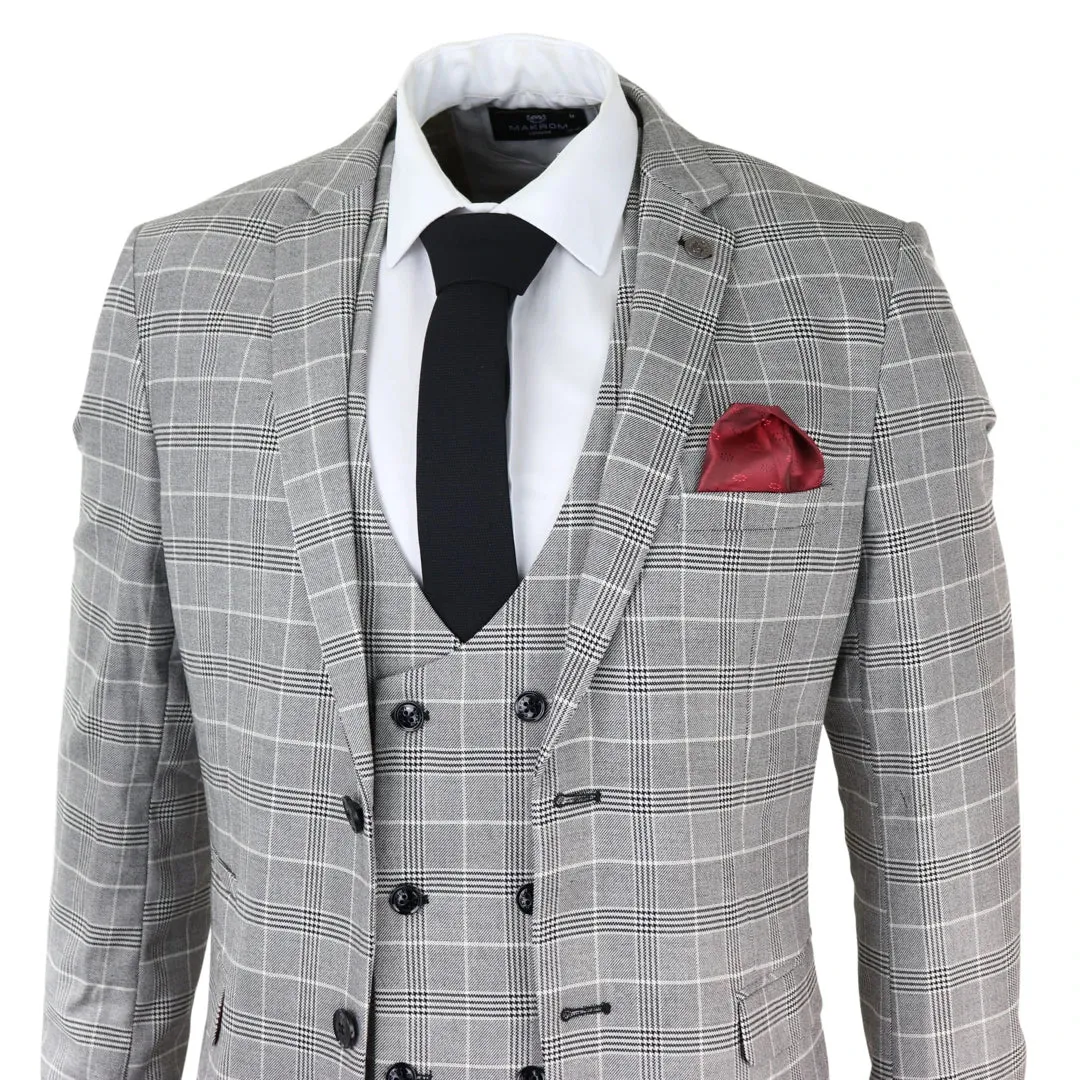 Ross - Men's Marc Darcy Grey Prince Of Wales Check Suit Ross Office Wedding Classic