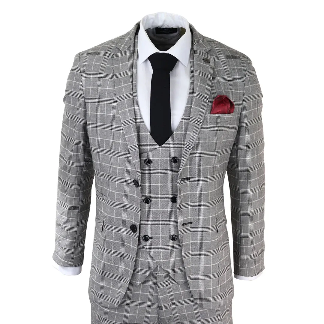 Ross - Men's Marc Darcy Grey Prince Of Wales Check Suit Ross Office Wedding Classic