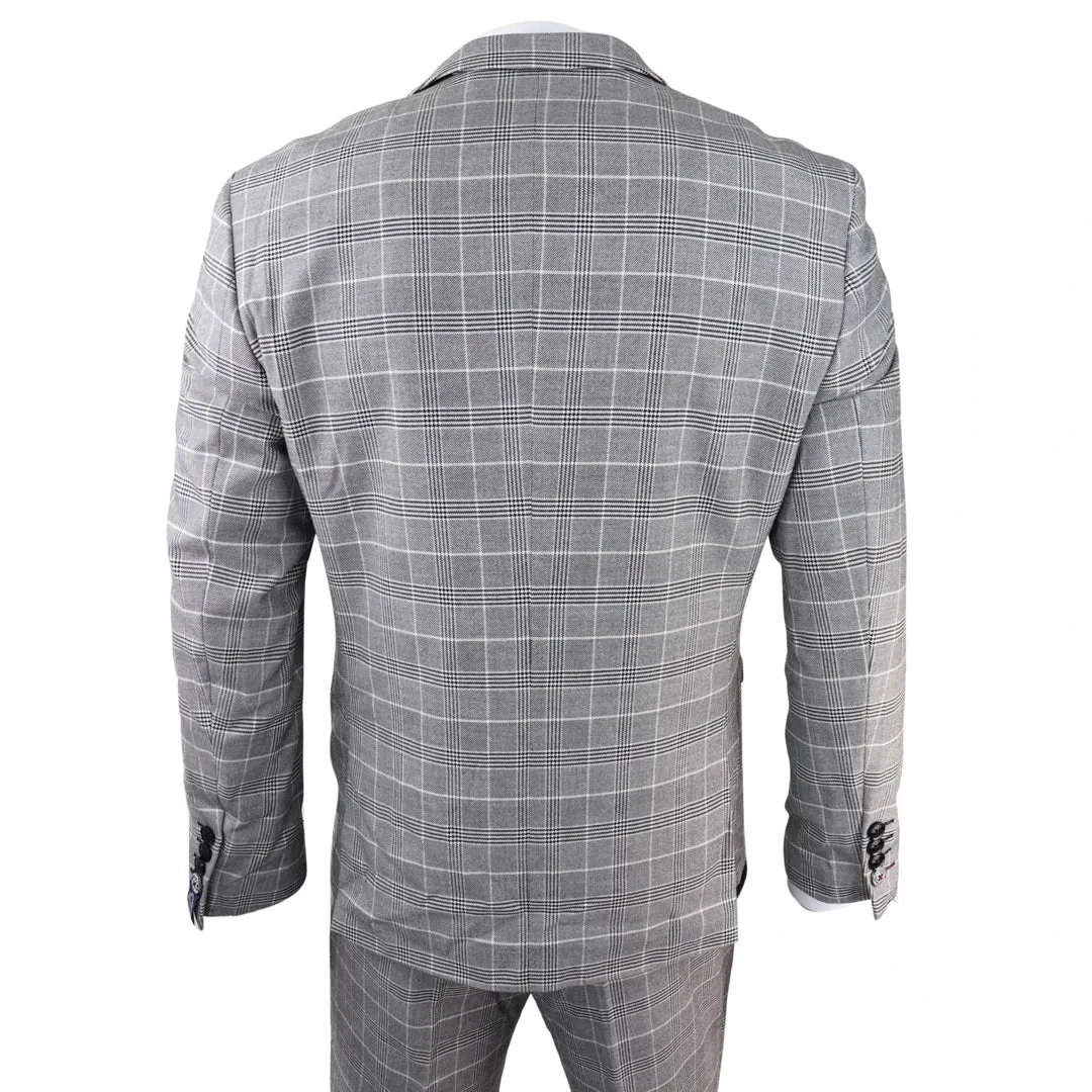 Ross - Men's Marc Darcy Grey Prince Of Wales Check Suit Ross Office Wedding Classic